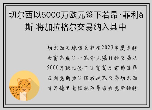 切尔西以5000万欧元签下若昂·菲利克斯 将加拉格尔交易纳入其中